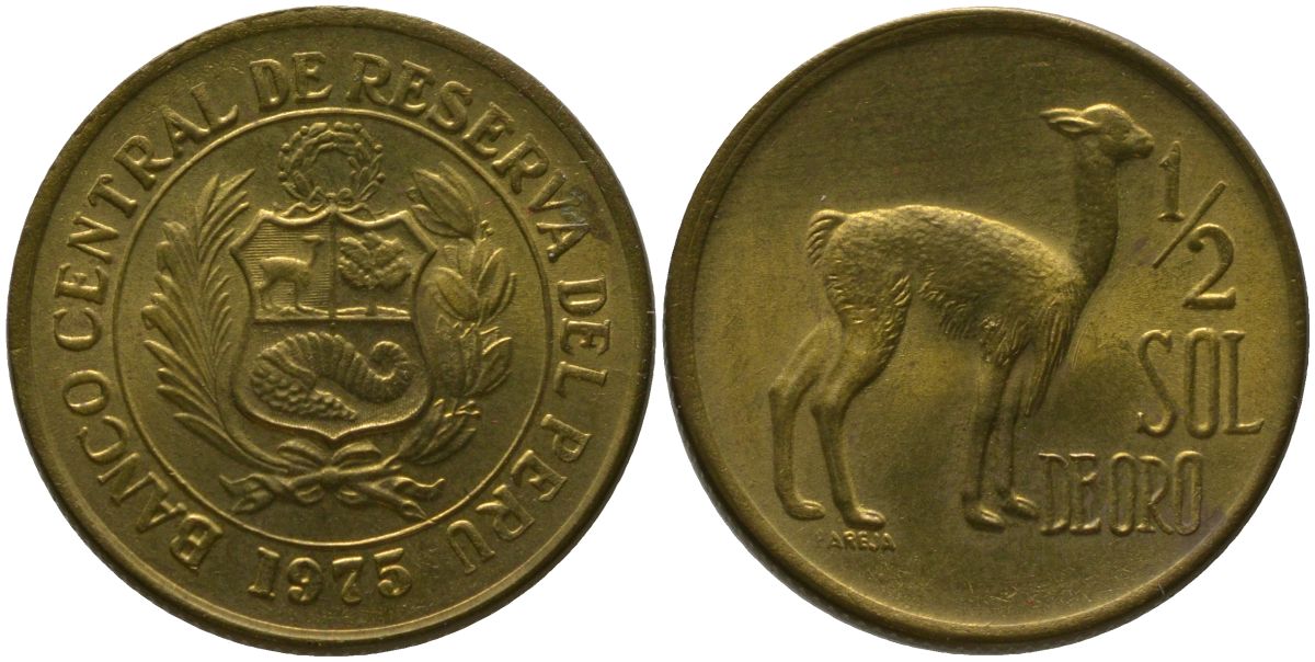 Перу 1/2 соль 1975 KM 260, Schon 52.3 латунь UNC 4539-1143