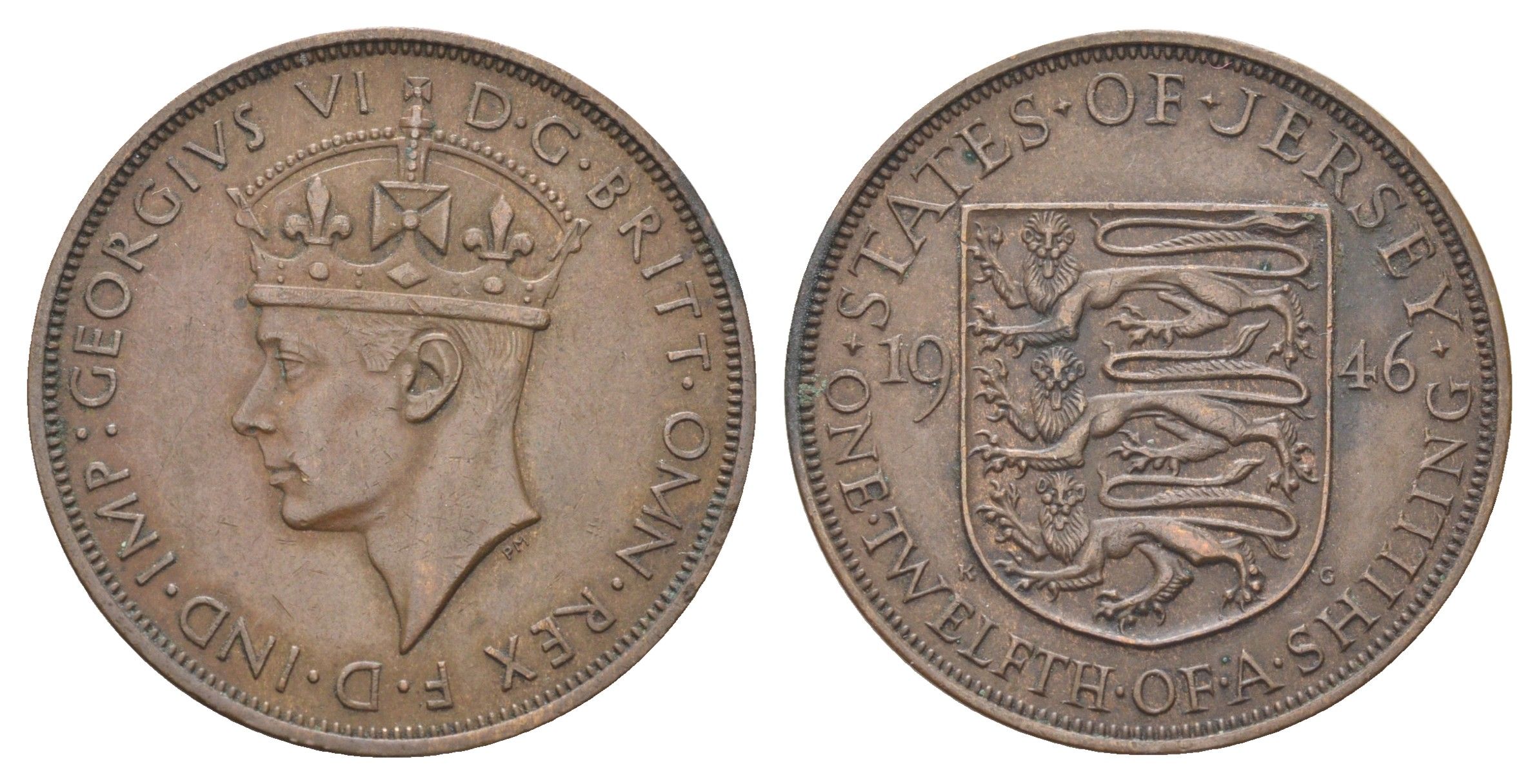 Джерси 1/12 шиллинга 1946 Георг VI (1936-1952) KM 18 бронза 4692-934