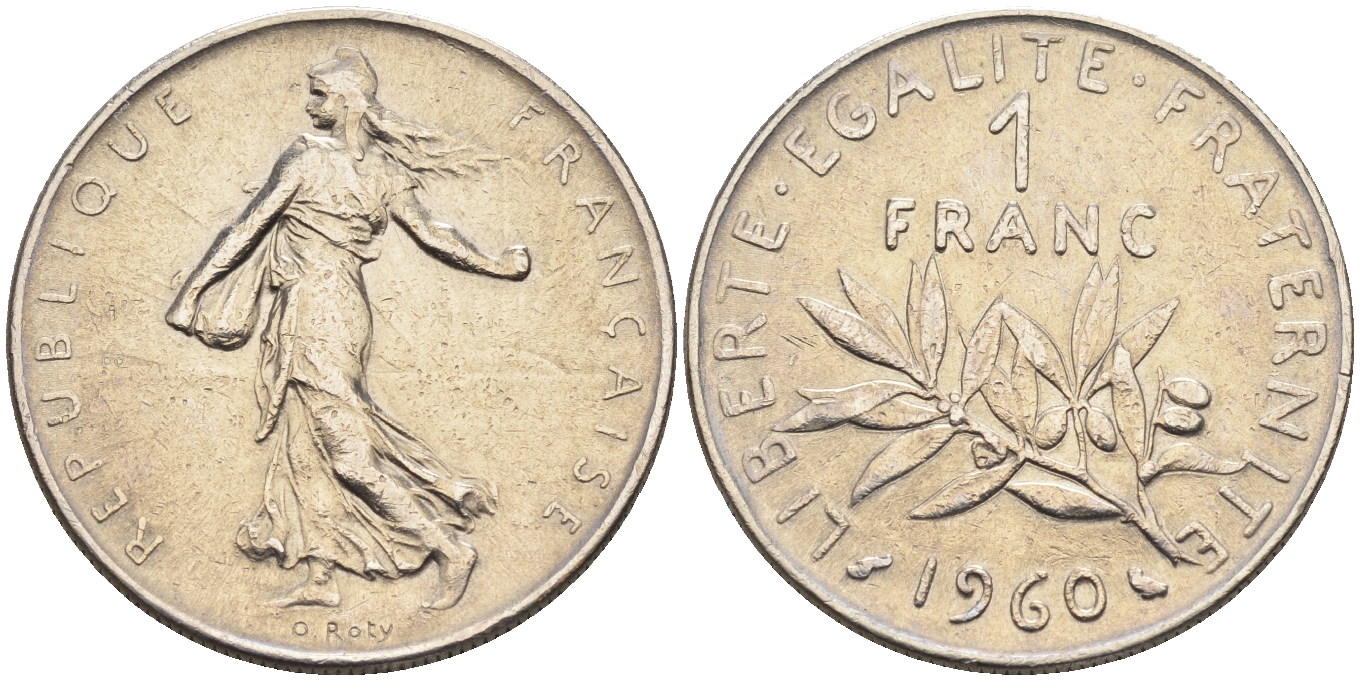 Франция 1 франк 1960 сеятель KM 925.1, LE FRANC 226.4 никель    4177-223