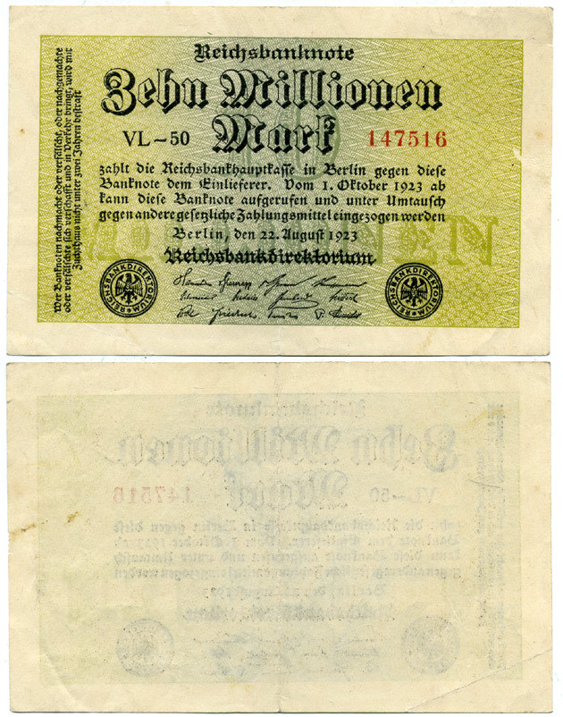 ГЕРМАНИЯ 10000000 МАРОК 1923 Pick 93 бумага 3295-51-1