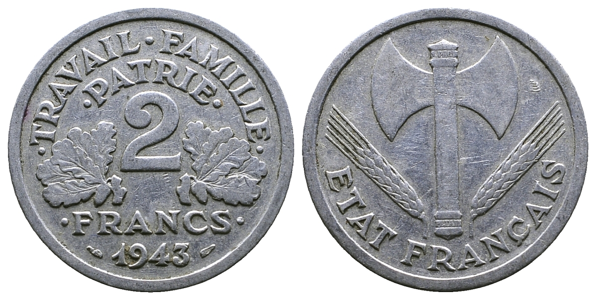 Франция 2 франка 1943 правительство Виши KM 904.1 алюминий 261-452