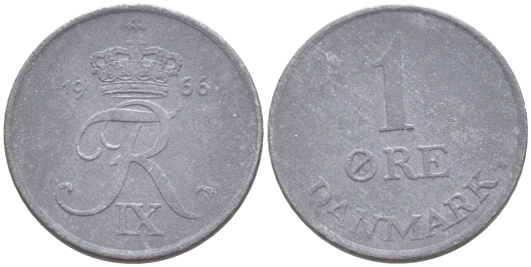 ДАНИЯ 1 ЭРЕ 1966 С; S, ФРЕДЕРИК IX (1947-1972) KM 839.2 цинк 187-621