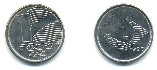 Бразилия 1 крузейро 1990 KM 617 нержавеющая сталь aUNC 93-745