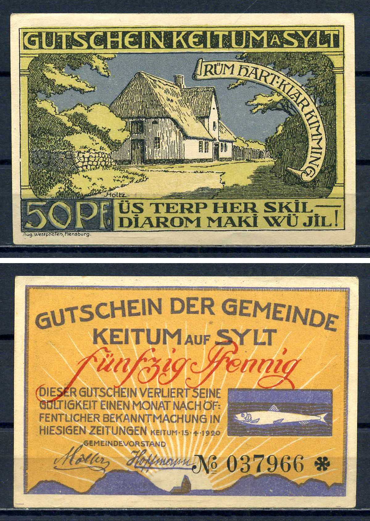 Кайтум (Пруссия,Шлезвиг-Гольштейн) 50 пфеннигов 1920 бумага aUNC 7556-22-1-1