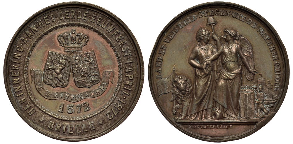 Нидерланды медаль 1872 взятие Брилля у Ватергейзена 1 апреля 1572 года, 40,0 мм, 34,3 гр 1091-7-31