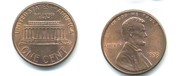 США 1 цент 1993 Авраам Линкольн KM 201b цинк плакированный медью 86-263