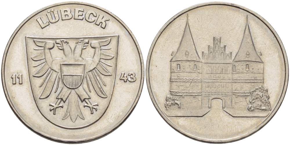 ГЕРМАНИЯ МЕДАЛЬ ND ГОРОД ЛЮБЕК ОСНОВАН В 1143 ГОДУ, ДИАМЕТР 27,5 ММ. сталь плакированная никелем 4517-1043