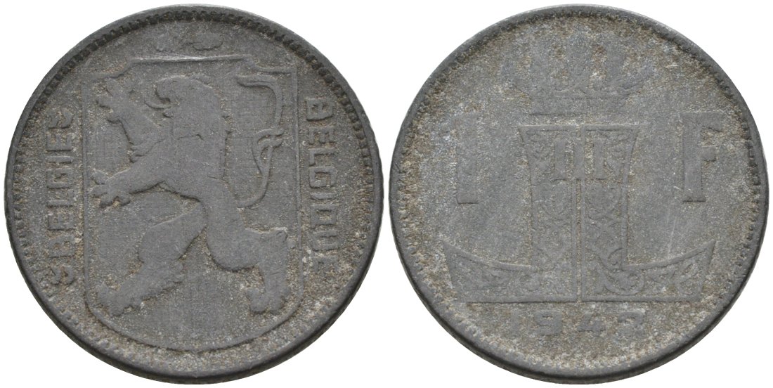 Бельгия 1 франк 1942 KM 128 цинк 51-2642