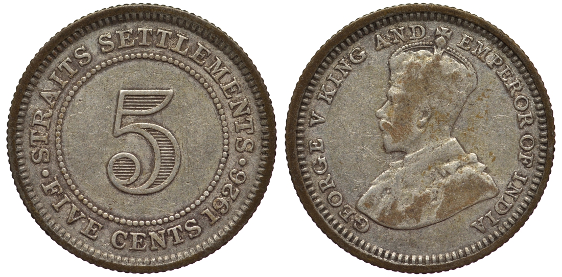 Стрейтс-Сетлментс 5 центов 1926 Георг V (1910-1936) КМ 36 серебро 53-542