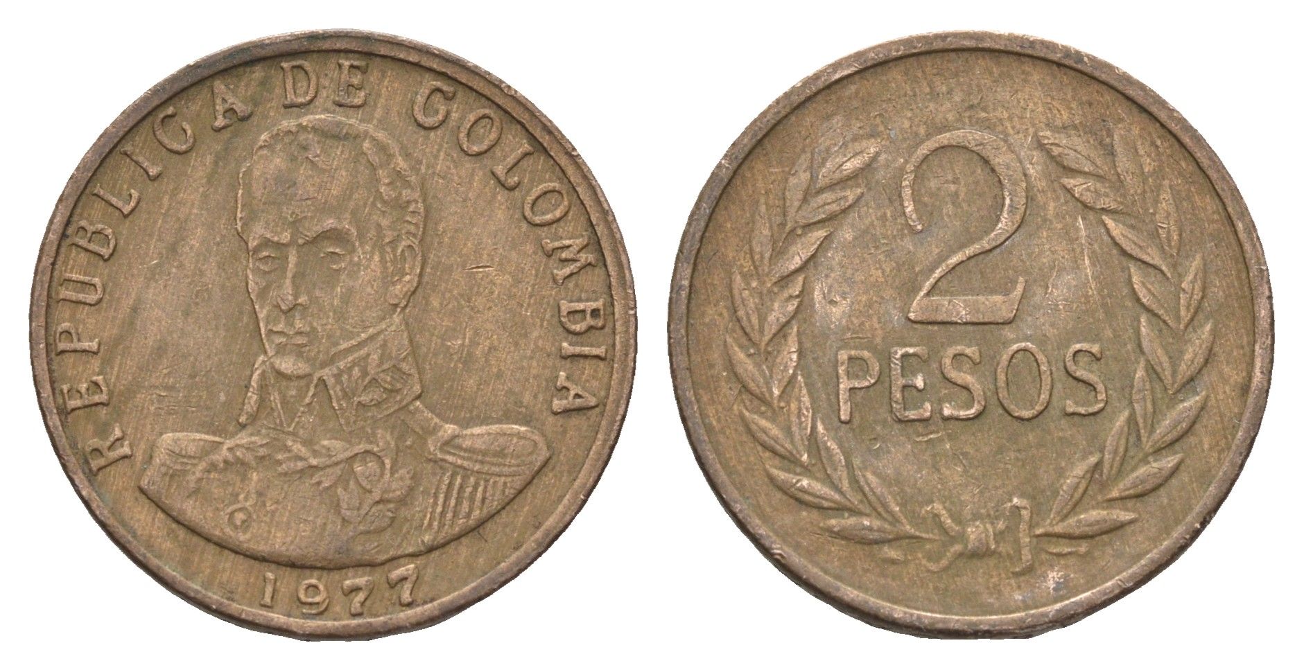 Колумбия 2 песо 1977 KM 263 бронза 4663-754