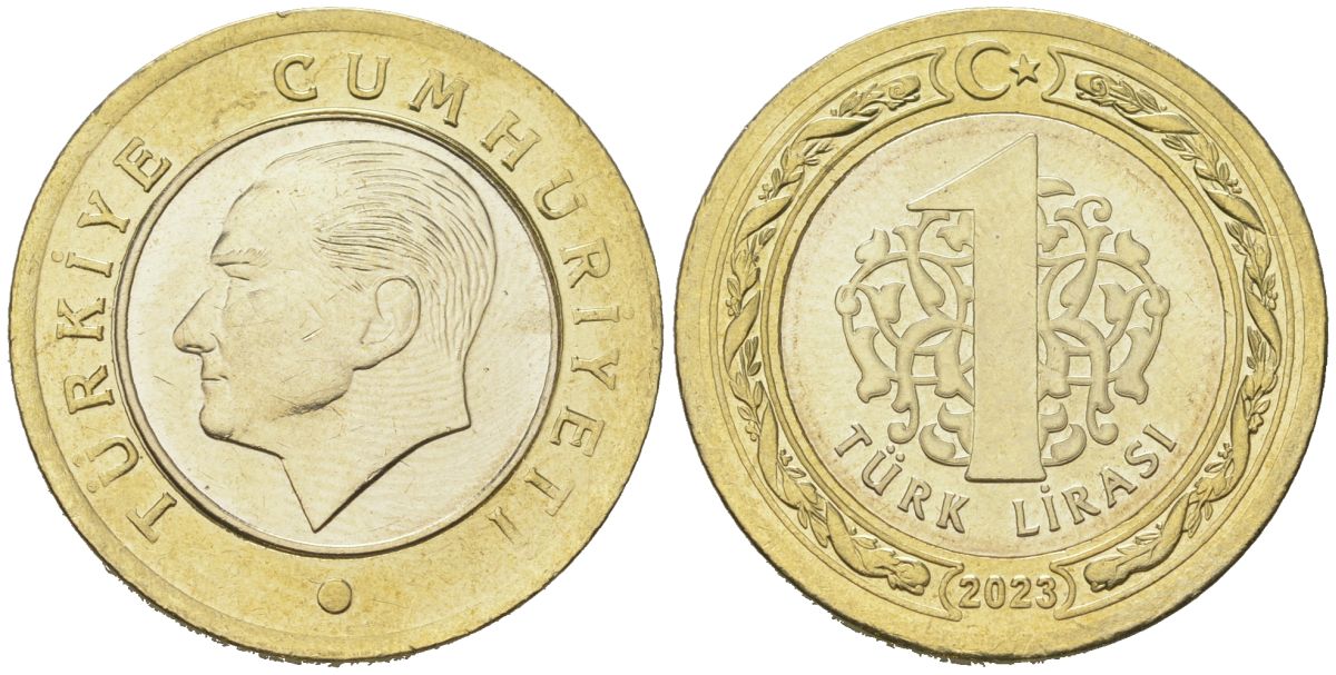Турция 1 лира 2023 KM 1575 биметалл UNC 3334-231
