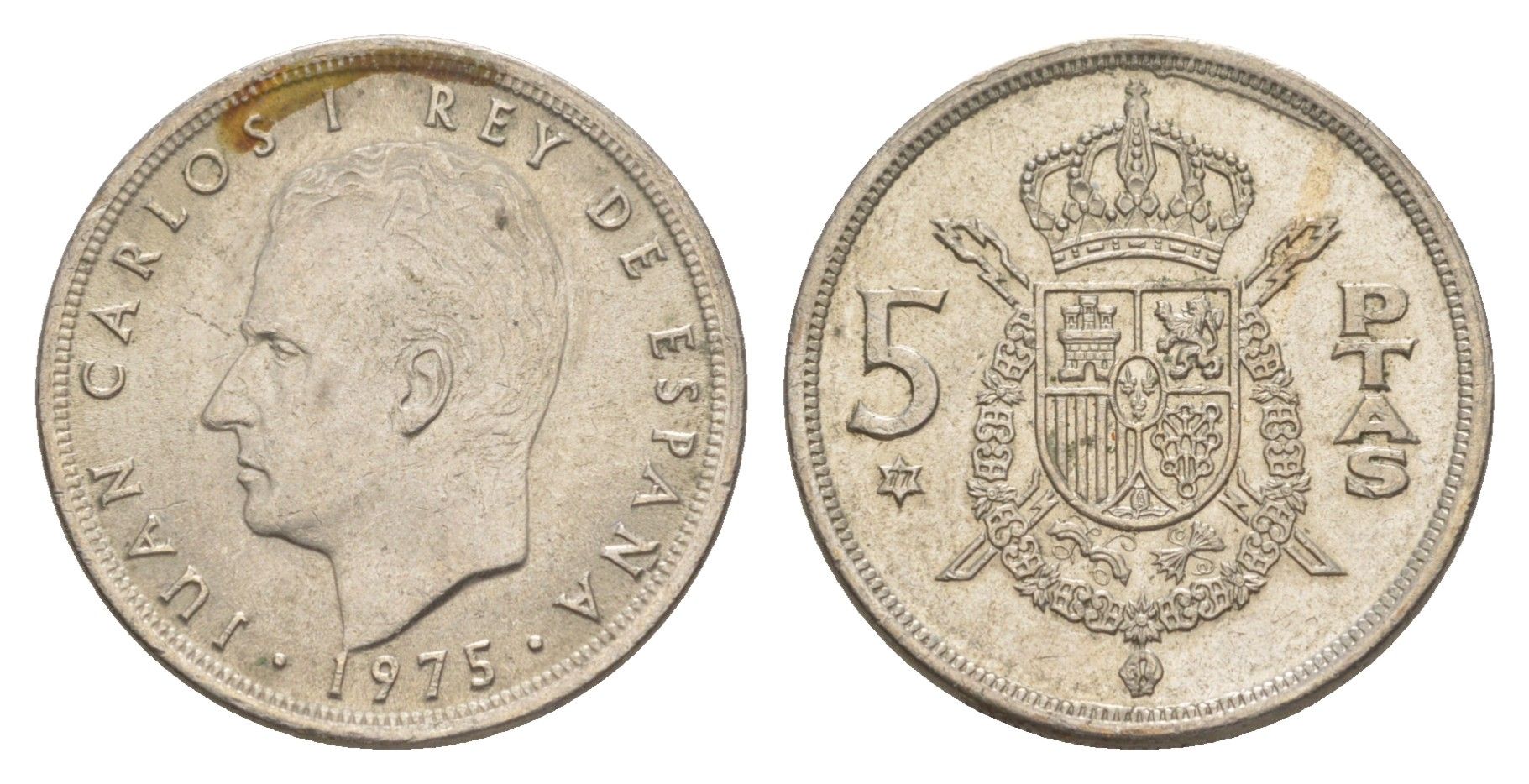 Испания 5 песет 1975 (77) M, Хуан Карлос I (1975-2014) KM 807 медно-никель 4619-1233