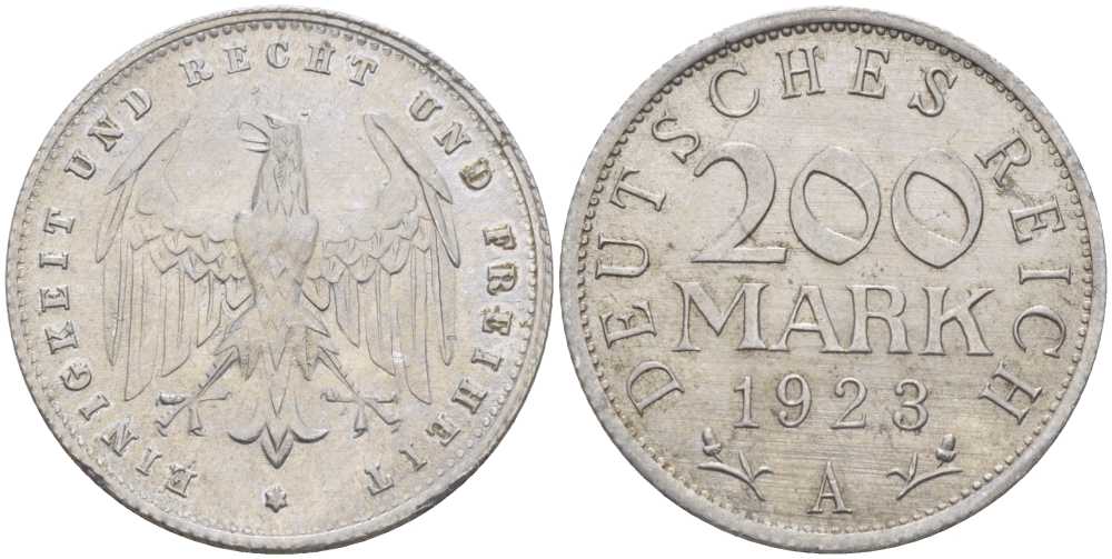 ГЕРМАНИЯ 200 МАРОК 1923 A KM 35, J. 304 алюминий 212-736