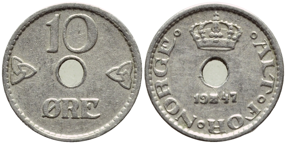 НОРВЕГИЯ 10 ЭРЕ 1947 ХОКОН VII (1905-1957) KM 383 медно-никель 4396-368