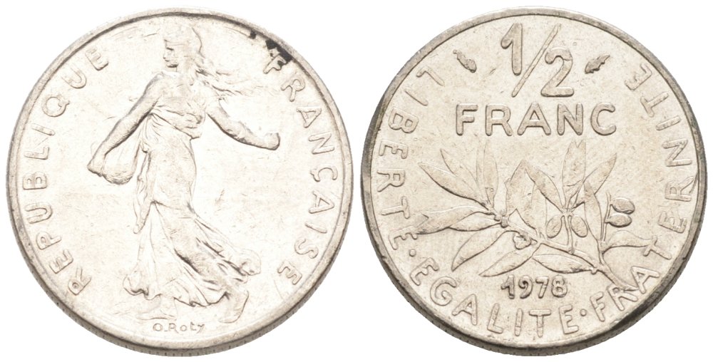 Франция 1/2 франка 1978 сеятель KM 931 никель 4576-968
