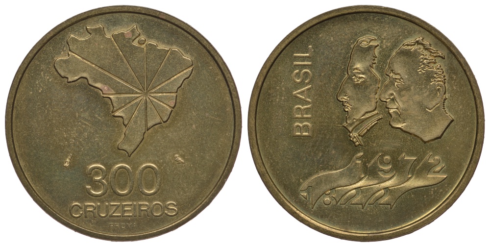 Бразилия 300 крузейро 1972 независимость, пробная / проба KM Pr7 UNC 00-812-04