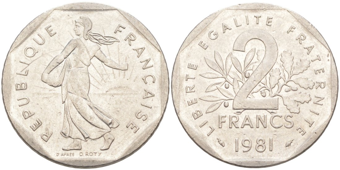 Франция 2 франка 1981 KM 942.1 никель 63-636