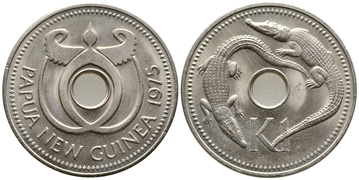 Папуа-Новая Гвинея 1 кина 1975 крокодилы KM 6 медно-никель UNC 107-715