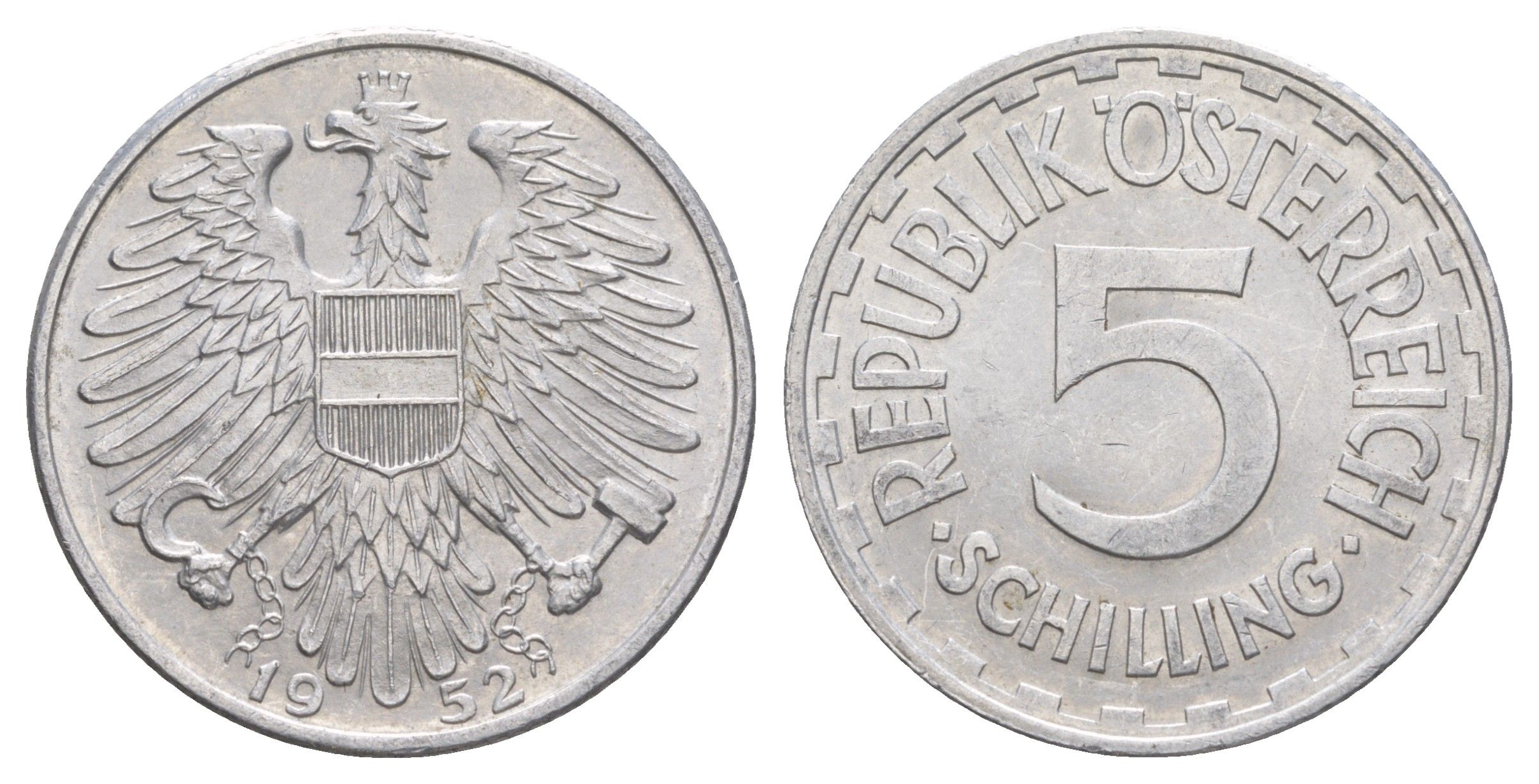 Австрия 5 шиллингов 1952 KM 2879 алюминий aUNC 4389-416