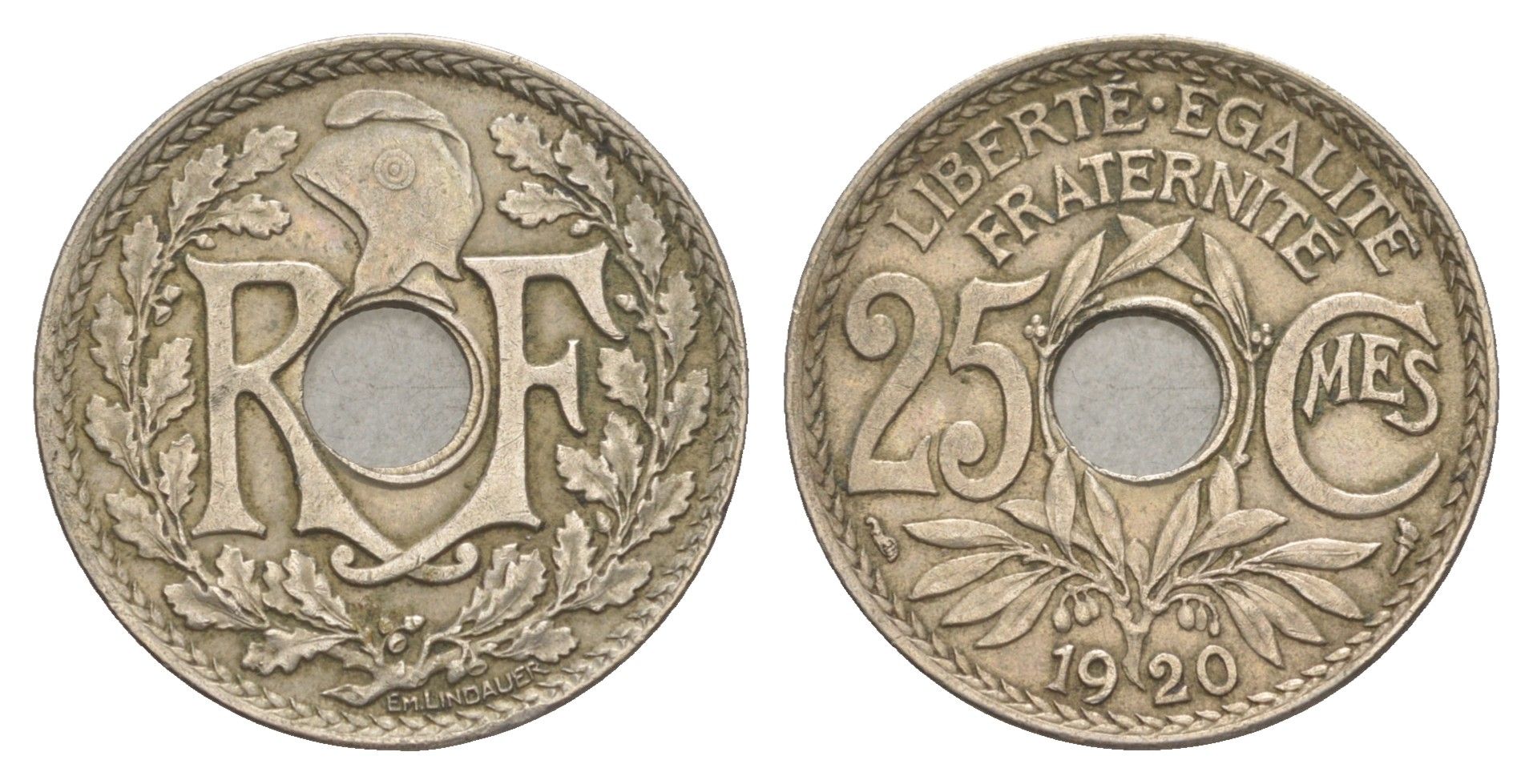 Франция 25 сантимов 1920 KM 867a медно-никель 4539-757