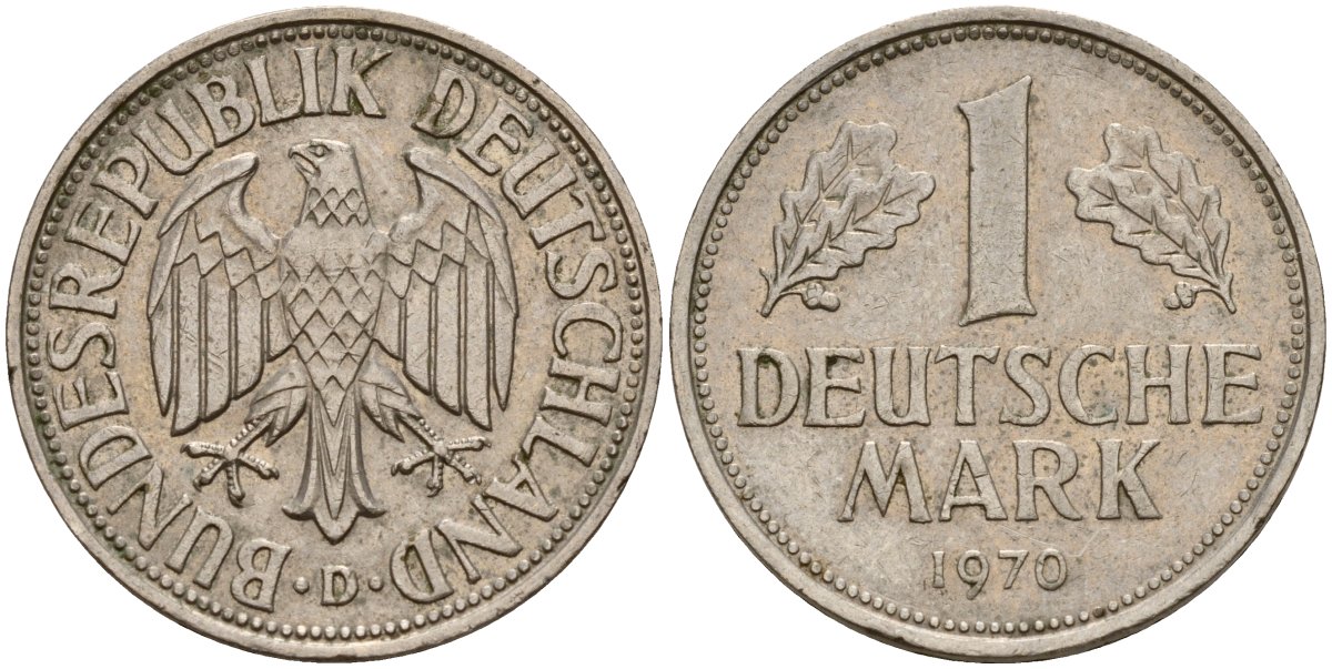 ФРГ 1 марка 1970 D KM 110, J. 385 медно-никель 4159-1114