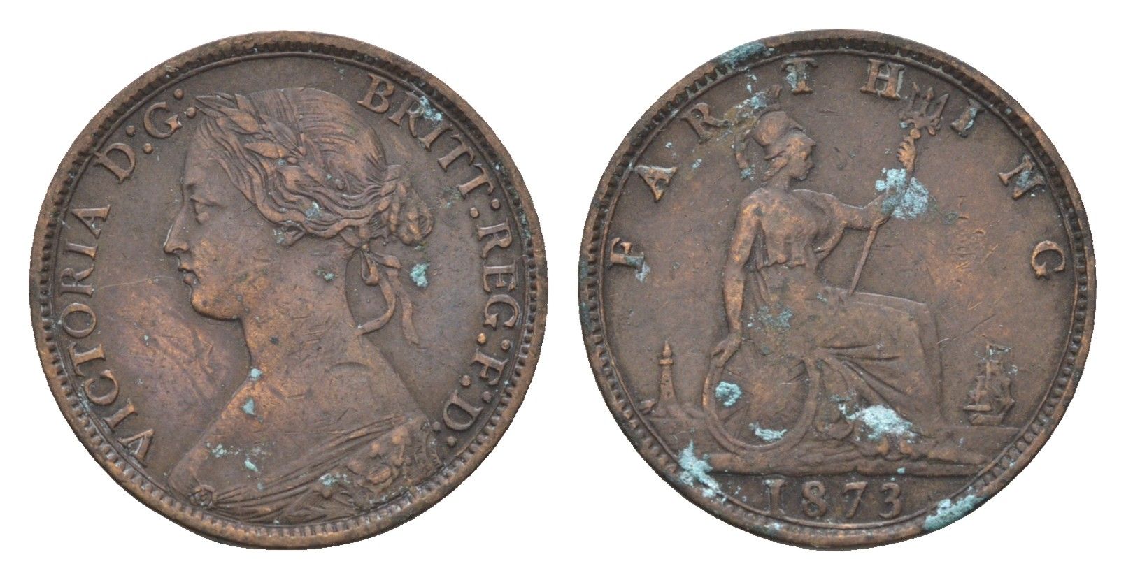 Великобритания 1 фартинг 1873 Виктория (1837-1901) KM 747.2, Spink 3958 бронза 4664-236