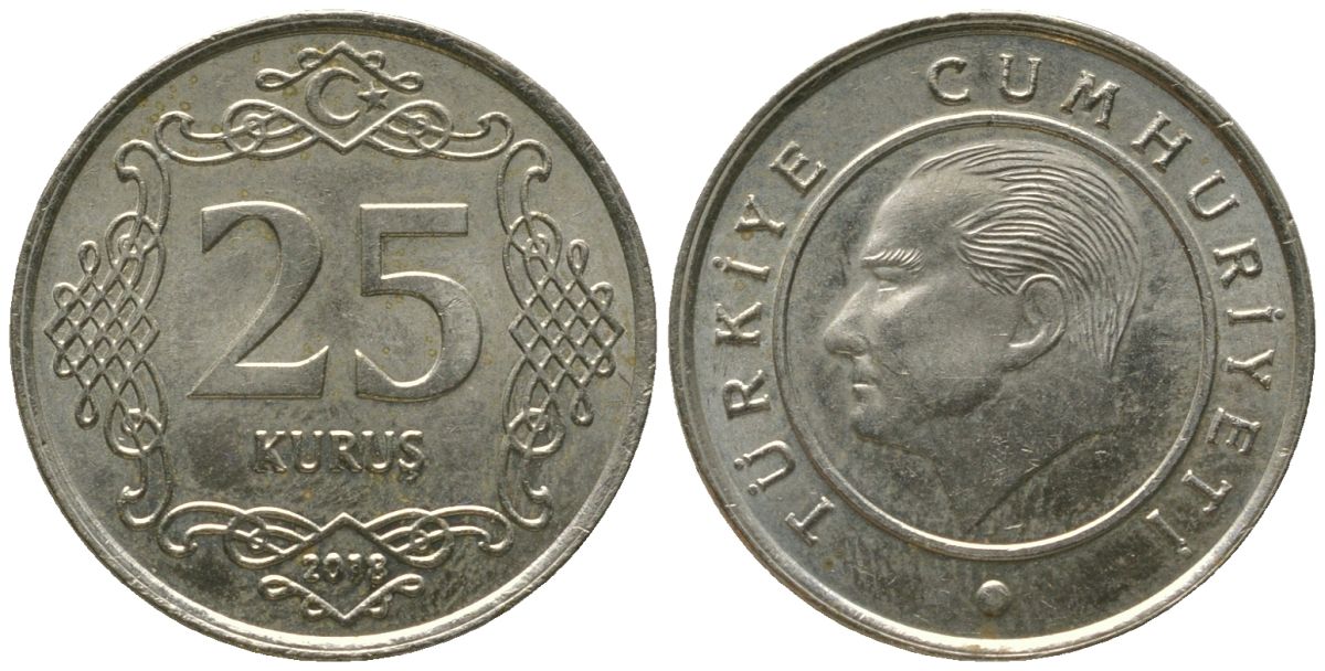 Турция 25 курушей 2018 KM 1242 медно-никель aUNC 4561-1235