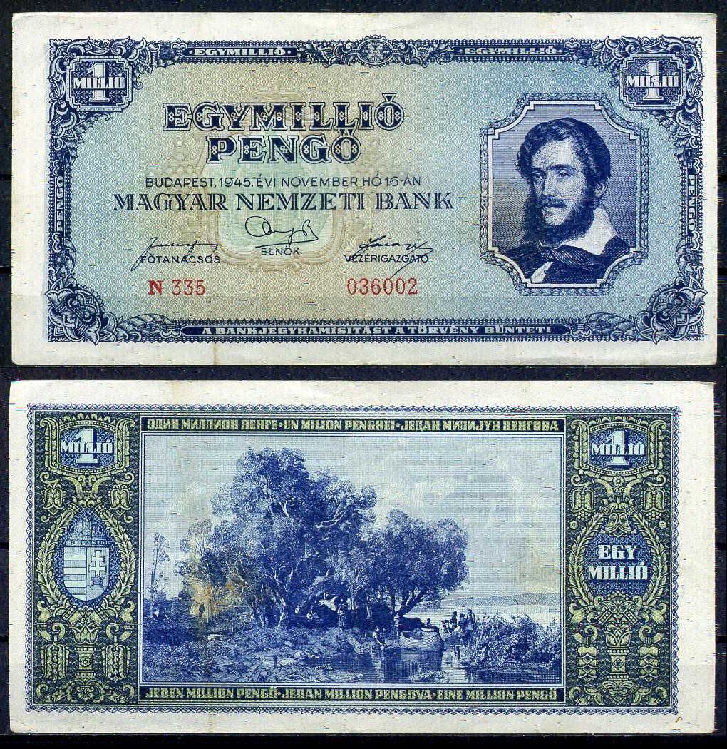 Венгрия 1 миллион пенго 1945 Pick 122 бумага 2119-1-2-2