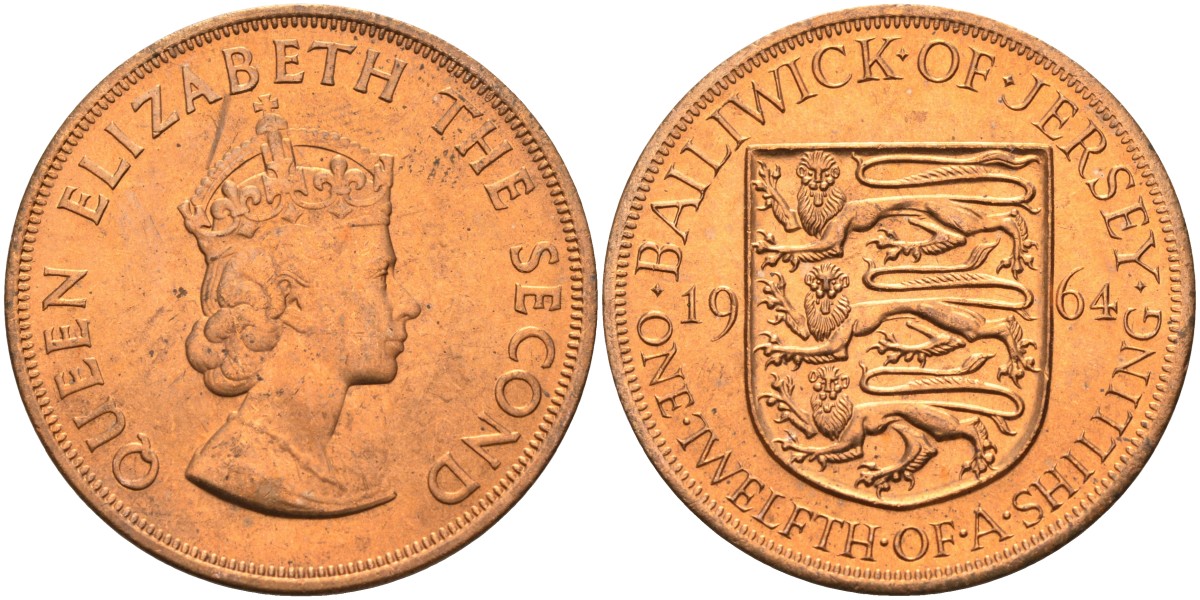 Джерси 1/12 шиллинга 1964 Елизавета II (1952-2022) KM 21 бронза aUNC 4367-316