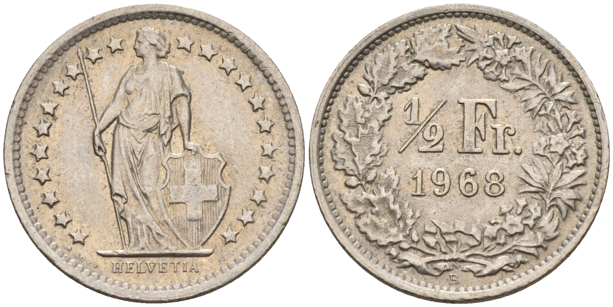 Швейцария 1/2 франка 1968  KM 23а.1 медно-никель    4152-1145