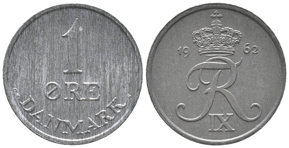 ДАНИЯ 1 ЭРЕ 1962 C; S, ФРЕДЕРИК IX (1947-1972) KM 839.2 цинк UNC 100-1129