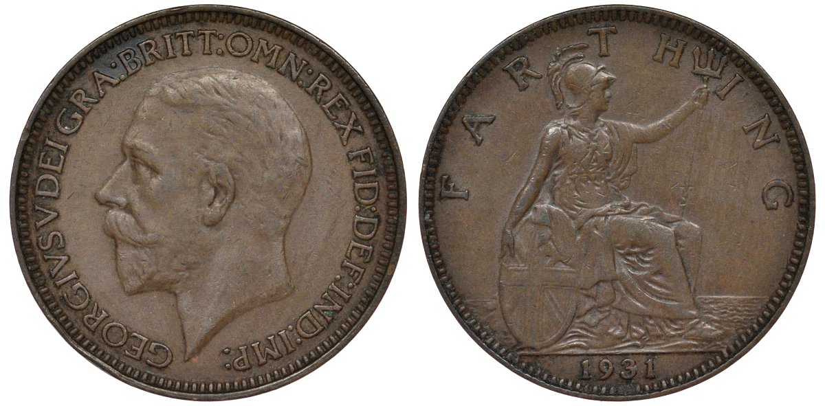 Великобритания 1 фартинг 1931 Георг V (1910-1936) KM 825, Spink 4061 бронза 4128-912