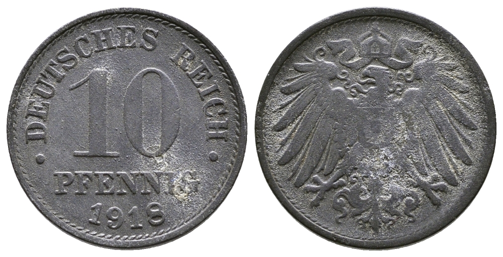 ГЕРМАНИЯ 10 ПФЕННИГОВ 1918 KM 26, J. 299 цинк 4380-217