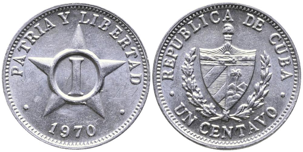 Куба 1 сентаво 1970 звезда, республика (1962- ) KM 33.1 алюминий 4549-727