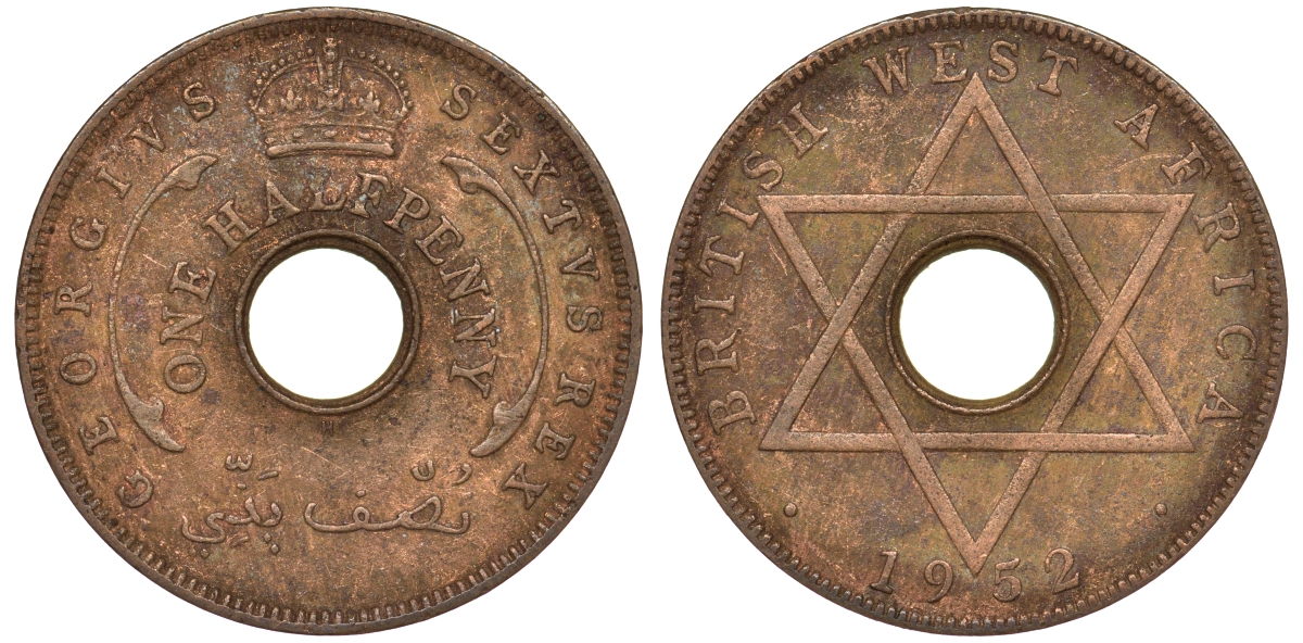 Британская Западная Африка 1/2 пенни 1952 H, Георг VI KM 27a бронза 25-1354