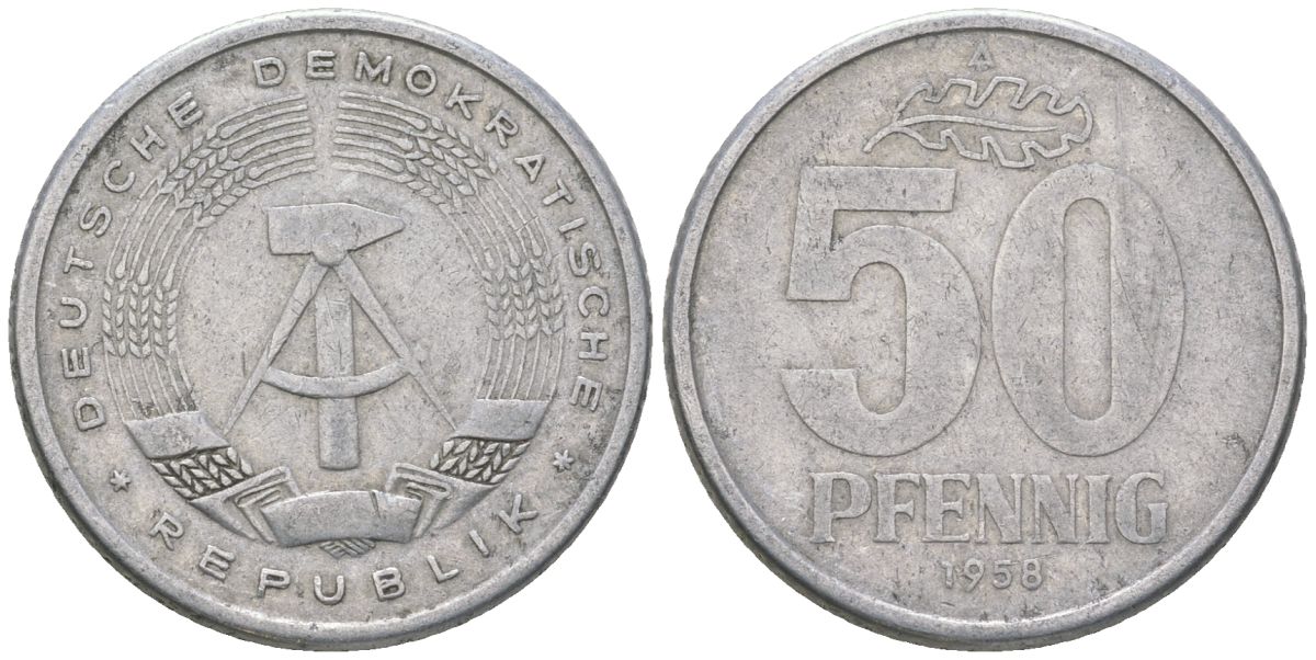 ГДР 50 пфеннигов 1958 A KM 12.1 алюминий 4575-211