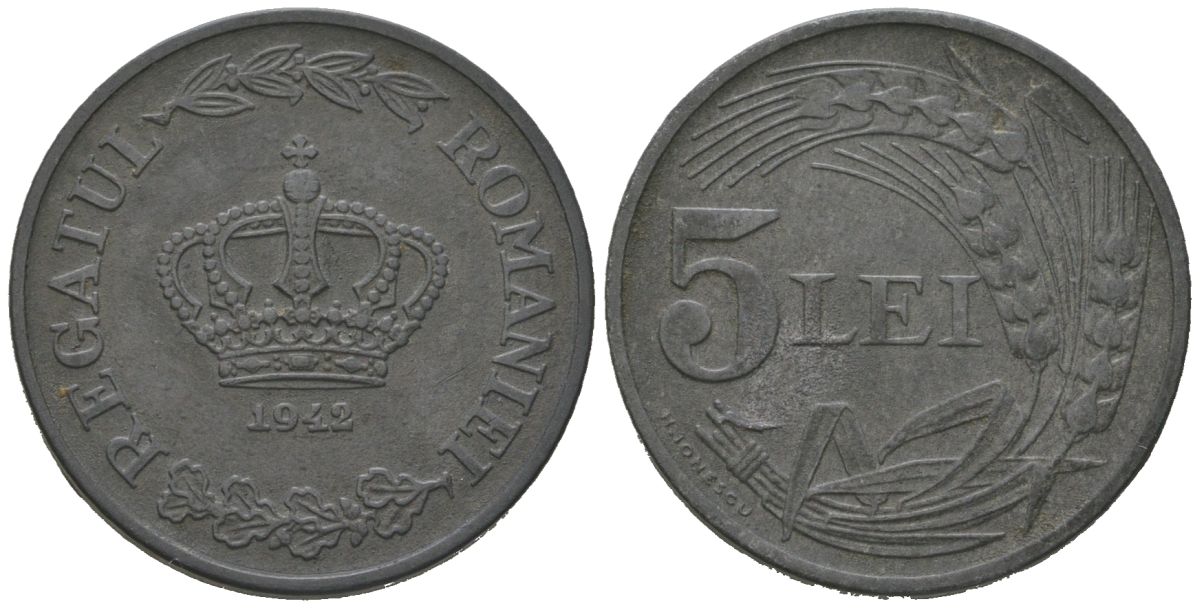 Румыния 5 леев 1942 Михай I (1940-1947) KM 61 цинк 4591-1051