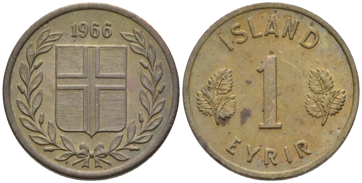 Исландия 1 эйре 1966 KM 8 бронза 4567-768