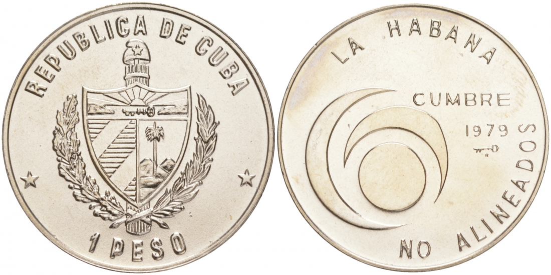 Куба 1 песо 1979 ХIV Конференция Движения неприсоединения в Гаване KM 191 медно-никель UNC 189-812