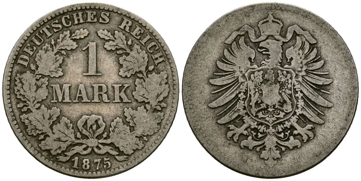 Германия 1 марка 1875 KM 7 серебро 4172-412