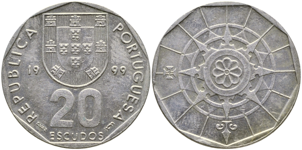 ПОРТУГАЛИЯ 20 ЭСКУДО 1999 INCM KM 634.1 медно-никель 1524-832