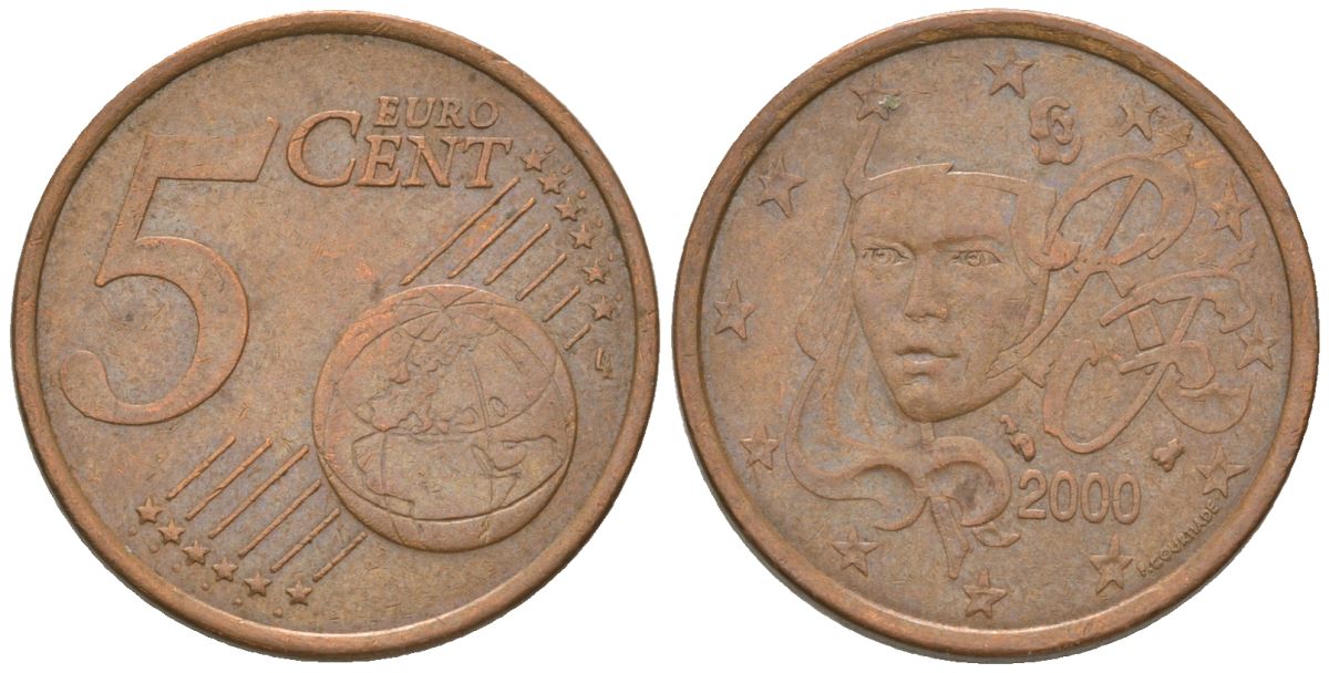 Франция 5 евроцентов 2000 KM 1284 сталь плакированная медью 4580-335