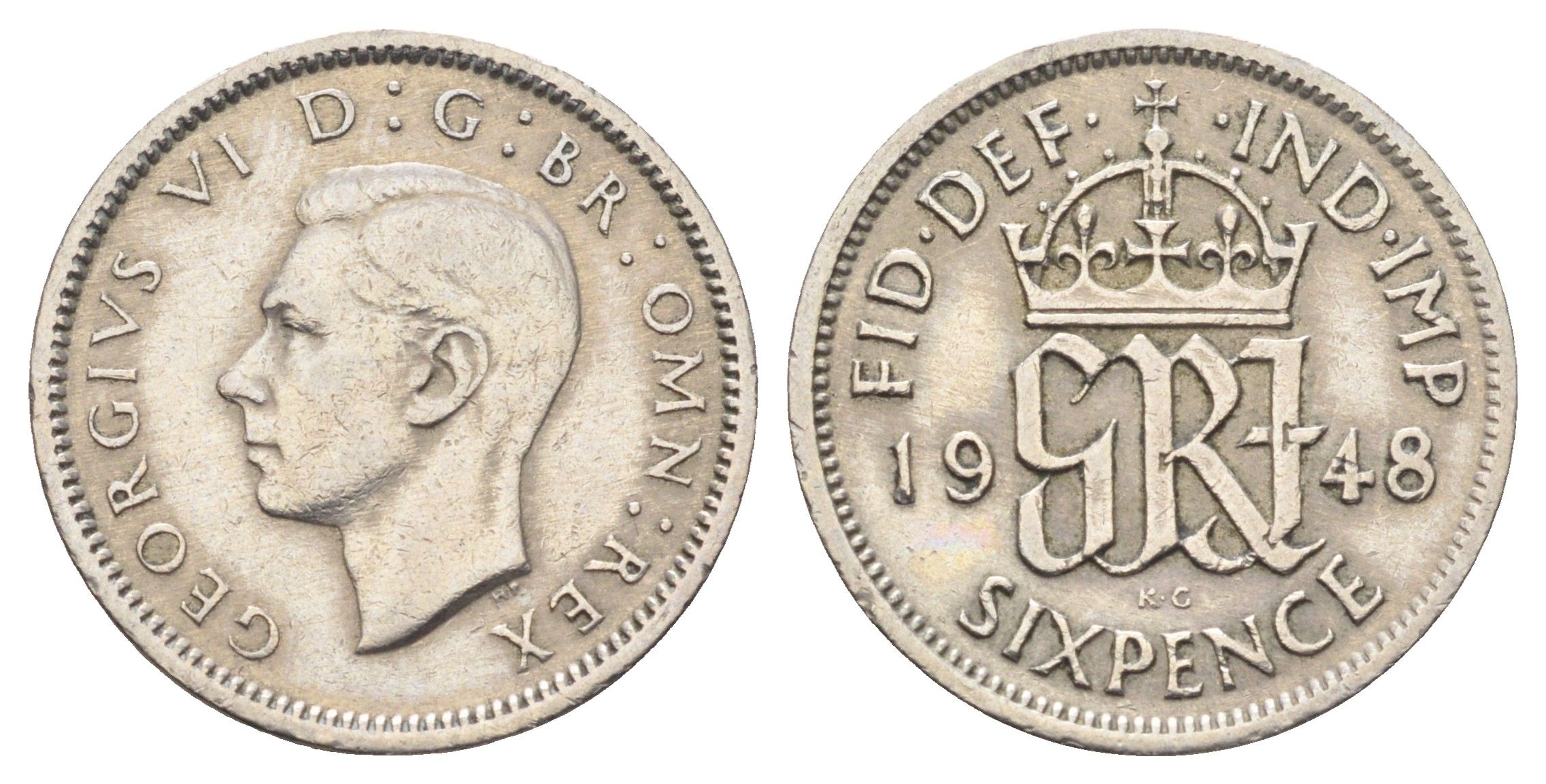 Великобритания 6 пенсов 1948 Георг VI (1936-1952) KM 862, Spink 4105 медно-никель 4697-639