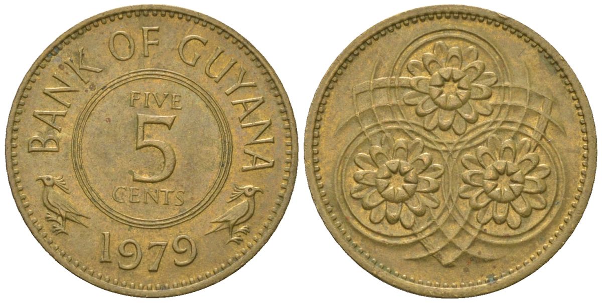 Гайана 5 центов 1979 KM 32 никель латунь 4124-548