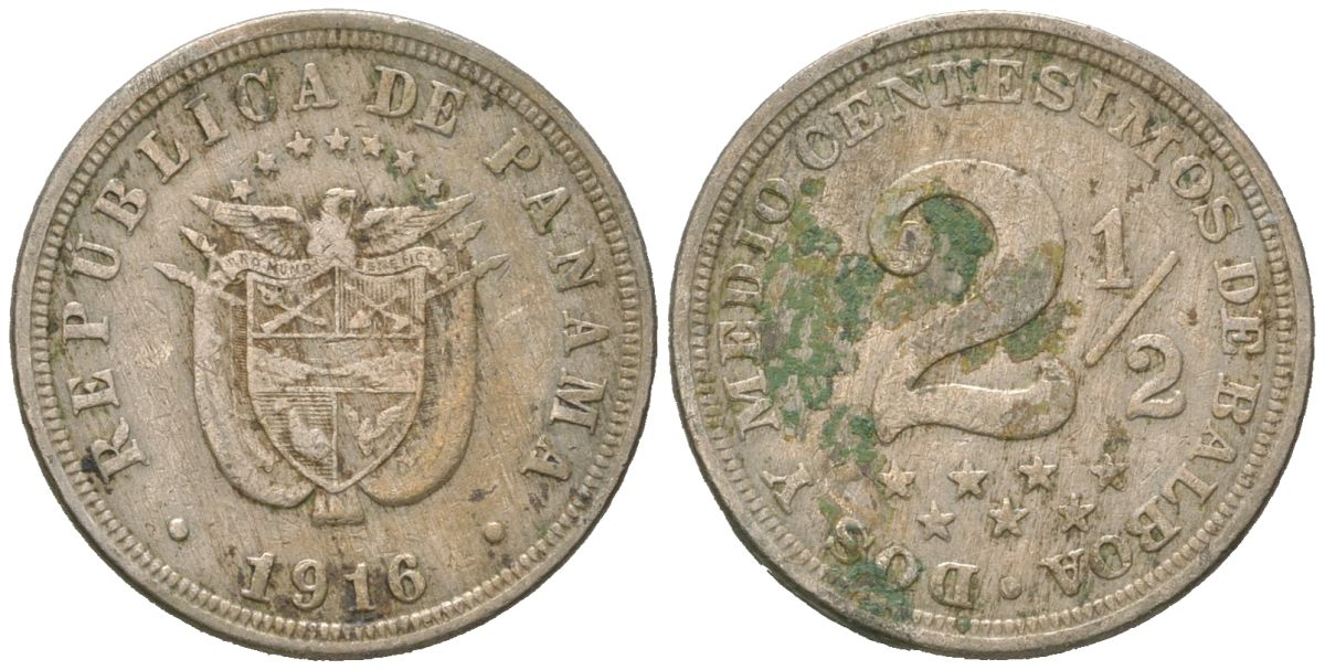 Панама 2 1/2 сентесимо 1916 KM 7 медно-никель 4615-856