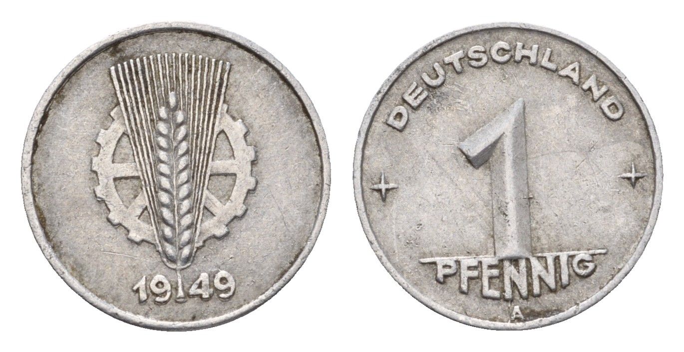 ГДР 1 пфенниг 1949 A KM 1 алюминий 4651-611