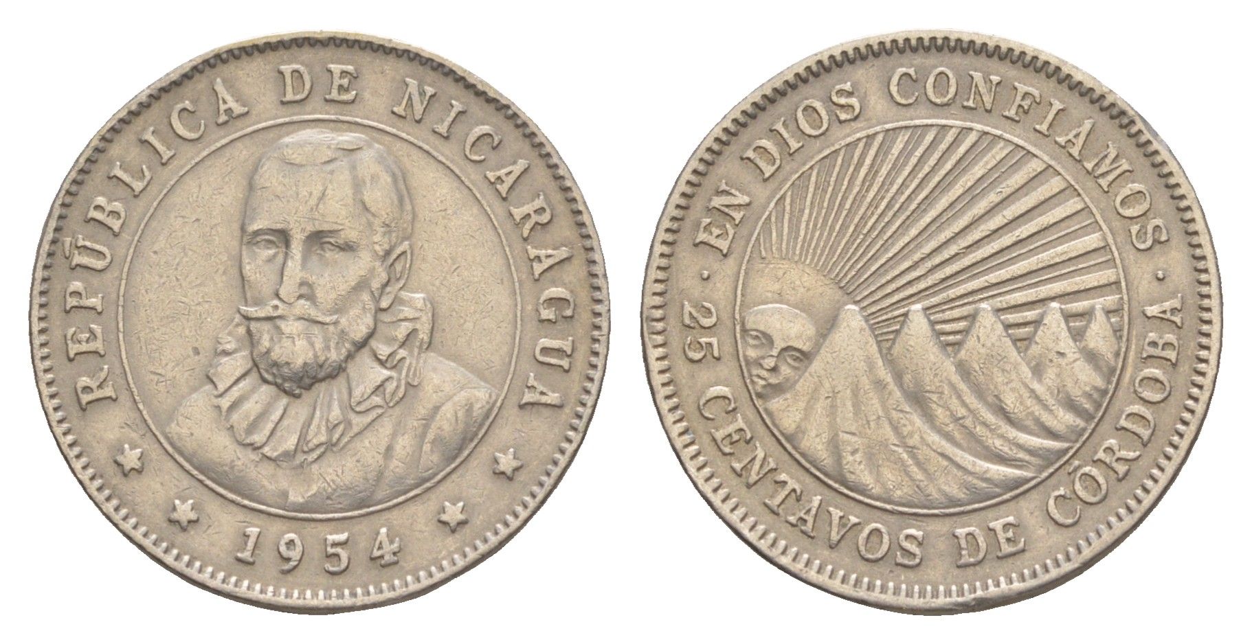 Никарагуа 25 сентаво 1954 KM 18.1 медно-никель 4641-244