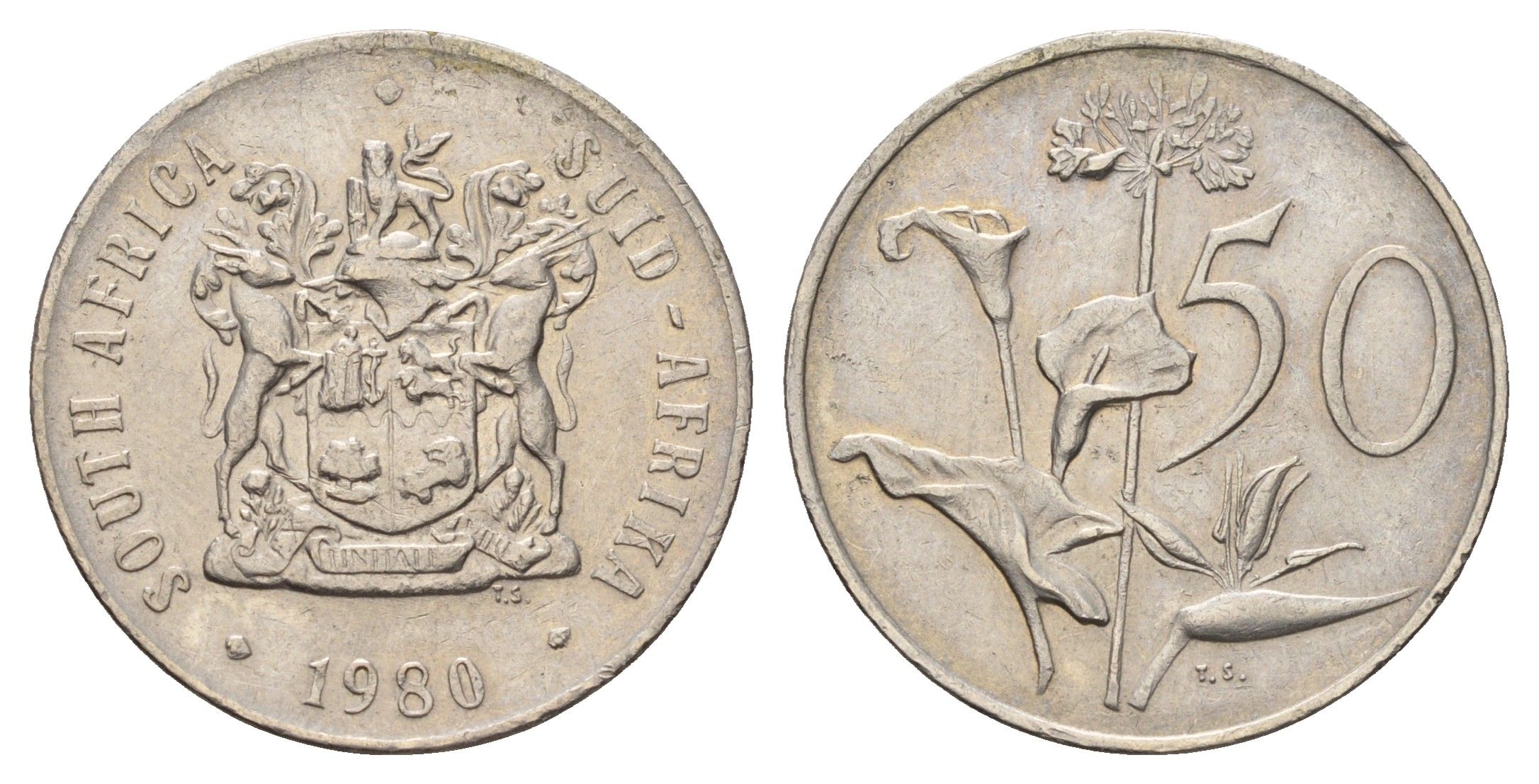 ЮАР 50 центов 1980 Зантедеския Эллиота (калла), герб KM 87 никель 4579-1042