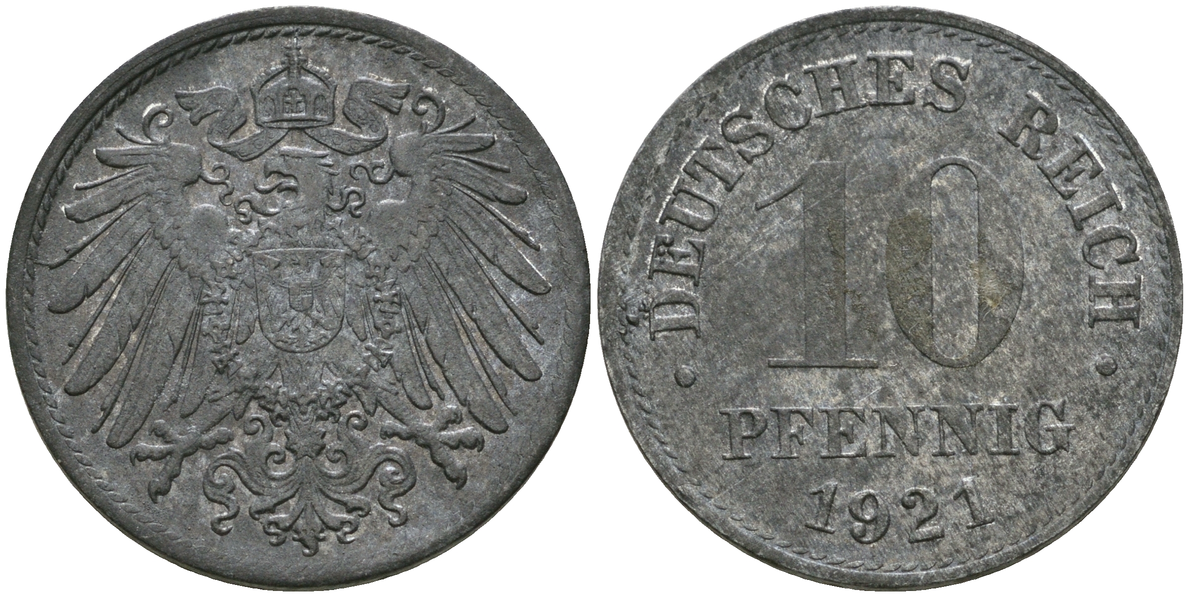 Германия 10 пфеннигов 1921 KM 26, J. 299 цинк 08-1369