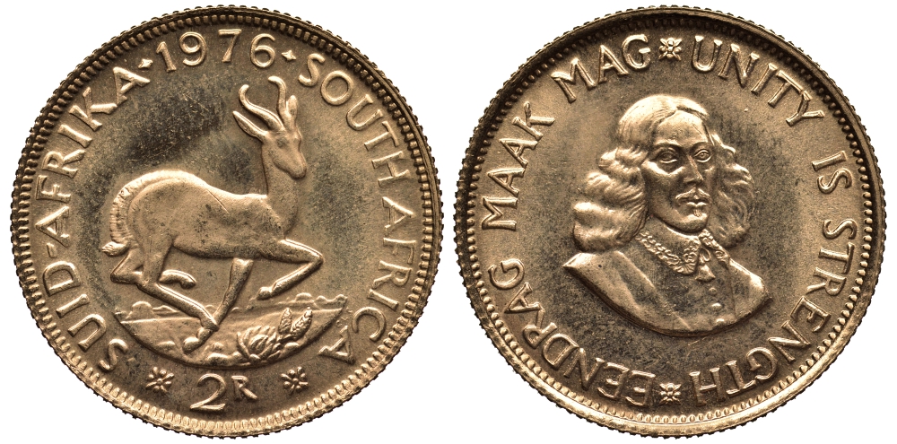 ЮАР 2 ранда 1976 KM 64 золото UNC 00-808-09